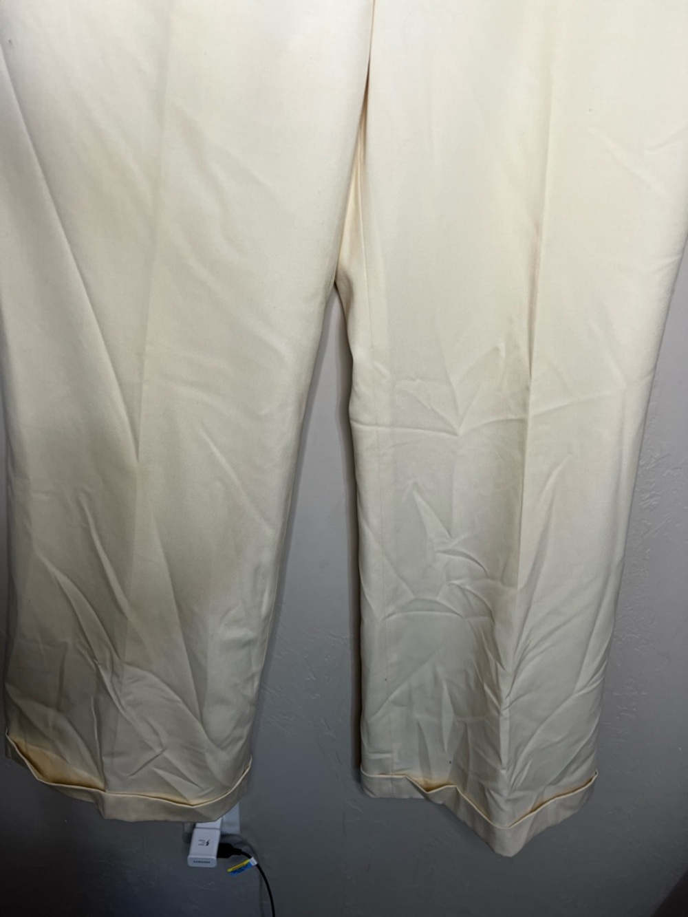 Lauren Ralph Lauren Cream Wide Leg High Rise Cuffed Wool Trouser Pants - Picture 4 of 10